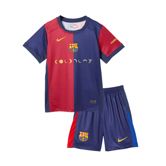 Kid's Barcelona X Coldplay Home Soccer Jersey Kit(Jersey+Shorts) 2024/25 Red&Blue