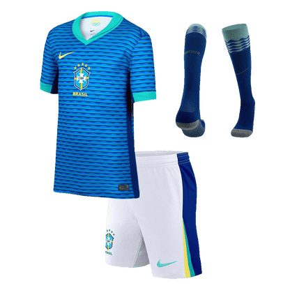 Kid's Brazil Away Soccer Jersey Kit(Jersey+Shorts+Socks) Copa America 2024