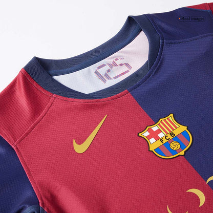 Kid's Barcelona X Coldplay Home Soccer Jersey Kit(Jersey+Shorts) 2024/25 Red&Blue