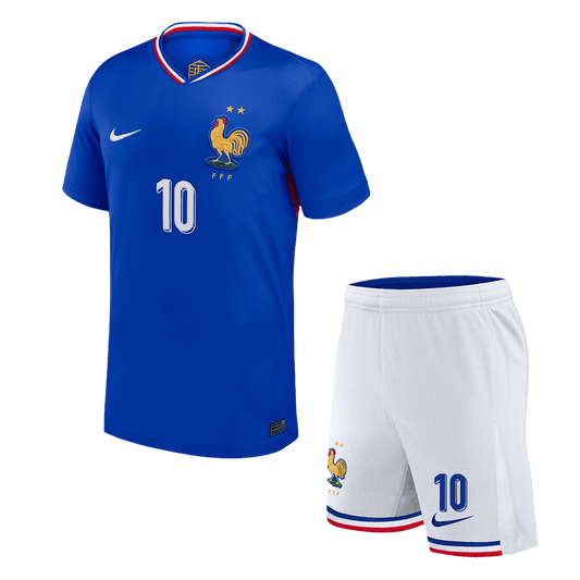 Kid's MBAPPE #10 France Home Soccer Jersey Kit(Jersey+Shorts) Euro 2024