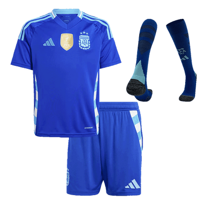 Kid's Argentina Away Soccer Jersey Kit(Jersey+Shorts+Socks) 2024