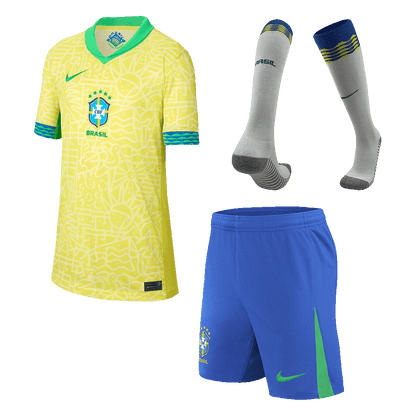 Kid's Brazil Home Soccer Jersey Kit(Jersey+Shorts+Socks) Copa America 2024
