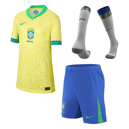 Kid's Brazil Home Soccer Jersey Kit(Jersey+Shorts+Socks) Copa America 2024