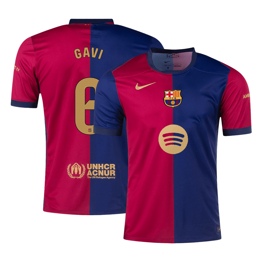 GAVI #6 Barcelona Home Soccer Jersey 2024/25 - Spotify Logo Without Text