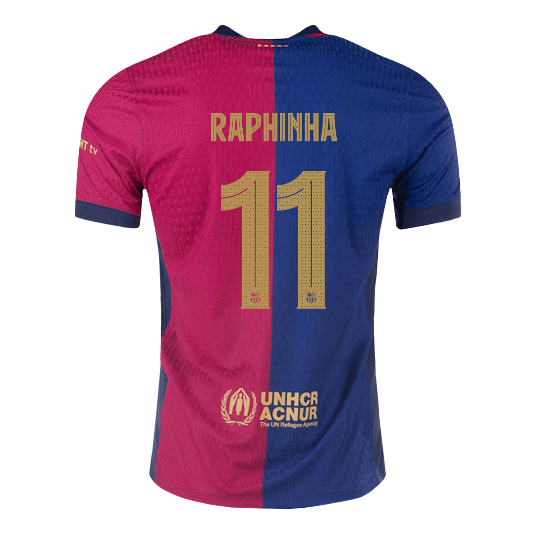 RAPHINHA #11 Authentic Barcelona Home Soccer Jersey 2024/25 Red&Blue - UCL