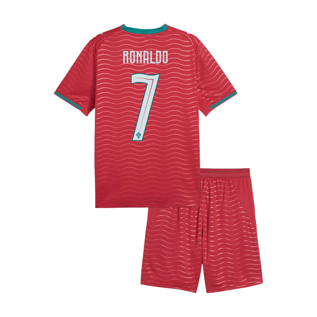 RONALDO #7 Kid's Portugal Home Soccer Jersey Kit(Jersey+Shorts) World Cup 2026 Red