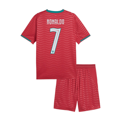 RONALDO #7 Kid's Portugal Home Soccer Jersey Kit(Jersey+Shorts) World Cup 2026 Red