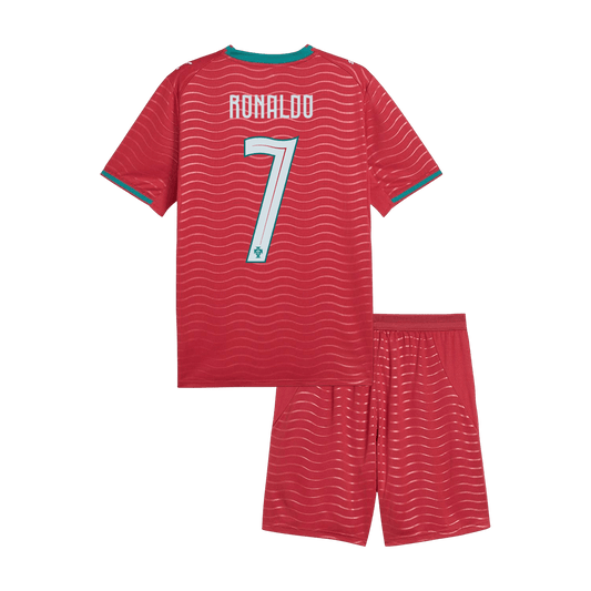 RONALDO #7 Kid's Portugal Home Soccer Jersey Kit(Jersey+Shorts) World Cup 2026 Red