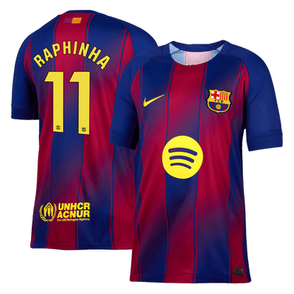RAPHINHA #11 Barcelona Home Soccer Jersey 2025/26 Red&Blue