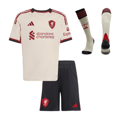 Kid's Liverpool Away Soccer Jersey Kit(Jersey+Shorts+Socks) 25/26 White