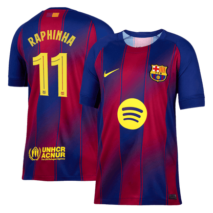 RAPHINHA #11 Barcelona Home Soccer Jersey 2025/26 Red&Blue - UCL