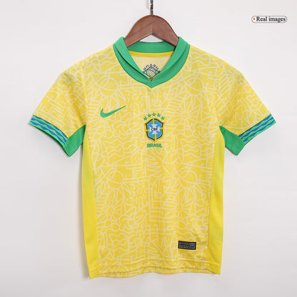 Kid's Brazil Home Soccer Jersey Kit(Jersey+Shorts+Socks) Copa America 2024