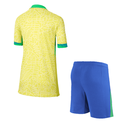 Kid's Brazil Home Soccer Jersey Kit(Jersey+Shorts) Copa America 2024