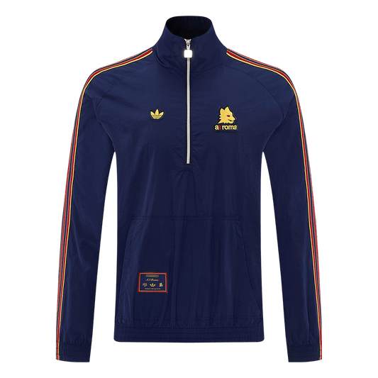 Men 2026 AS Roma Half-Zip Windbreaker Jacket Navy