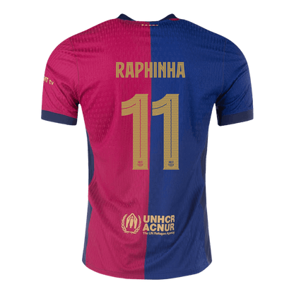 RAPHINHA #11 Authentic Barcelona Home Soccer Jersey 2024/25 Red&Blue - UCL (Spotify Logo Without Text)