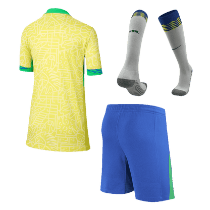 Kid's Brazil Home Soccer Jersey Kit(Jersey+Shorts+Socks) Copa America 2024