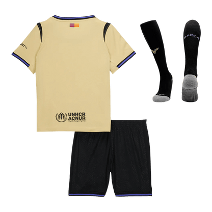Kid's Barcelona Away Soccer Jersey Kit(Jersey+Shorts+Socks) 2025/26 Yellow&Black