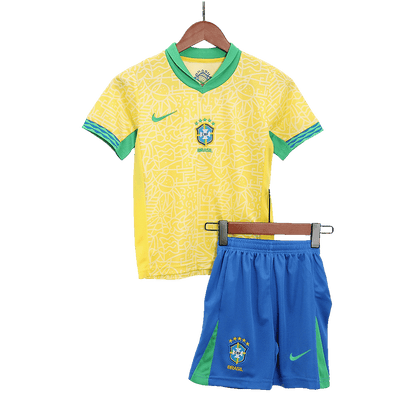 Kid's Brazil Home Soccer Jersey Kit(Jersey+Shorts+Socks) Copa America 2024