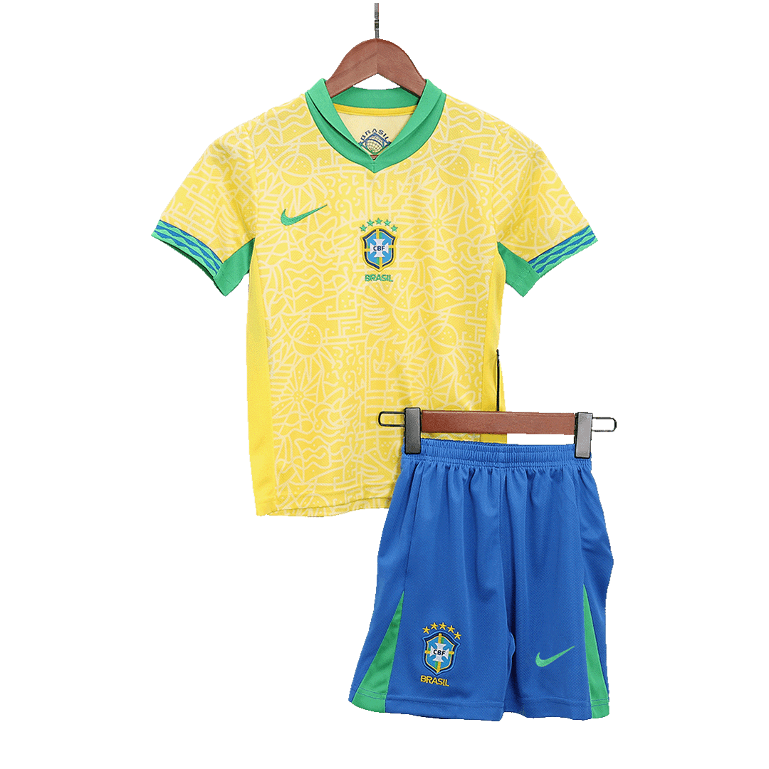 Kid's Brazil Home Soccer Jersey Kit(Jersey+Shorts) Copa America 2024
