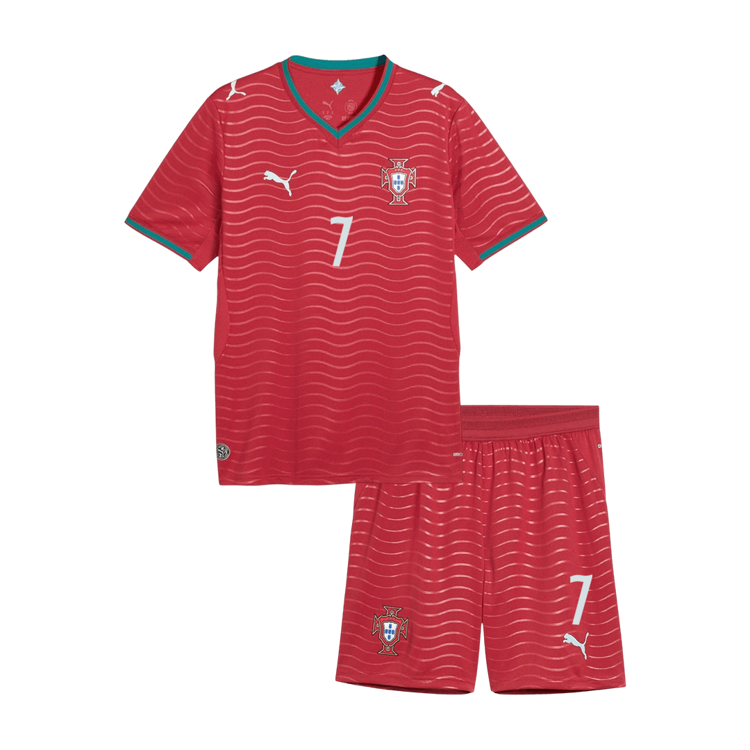 RONALDO #7 Kid's Portugal Home Soccer Jersey Kit(Jersey+Shorts) World Cup 2026 Red