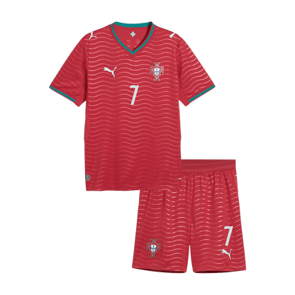 RONALDO #7 Kid's Portugal Home Soccer Jersey Kit(Jersey+Shorts) World Cup 2026 Red