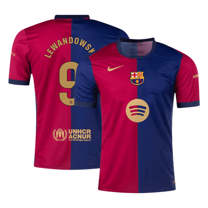 LEWANDOWSKI #9 Barcelona Home Soccer Jersey 2024/25 - Spotify Logo Without Text